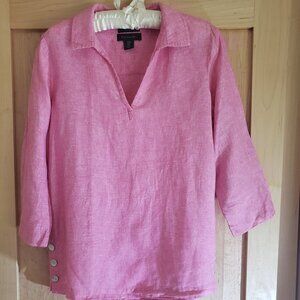 100% Linen Pink Tahari Tunic Top Size M
